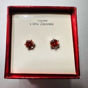 Genuine Cubic Zirconia Red Stud Earrings